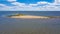 Aerial view of the dunes island`Las Dunas de San Cosme y Damian` in the middle of the Rio Parana near the city Encarnacion in Par