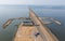 Aerial view Dutch Afsluitdijk between IJsselmeer and Wadden Sea