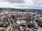 Aerial view of Dutch city with orange historical builidings