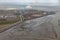 Aerial view Dutch Eemshaven with coal powered electricity plant