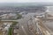 Aerial view Dutch harbor Delfzijl with wind turbines and factories