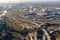 Aerial view Dutch industrial area with Freeway cloverleaf under construction