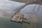 Aerial view Dutch island Schiermonnikoog with pier and ferry terminal