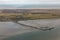 Aerial view Dutch island Schiermonnikoog with pier and ferry terminal