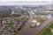 Aerial view Dutch residential area Delfzijl with channel and harbor