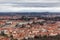 Aerial view of e of Prague Castle and Metropolitan Cathedral of Saints Vitus with historic buildings of Mala Strana