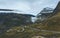 Aerial view Eagle road in foggy mountains landscape