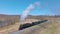 Aerial View of EBT\\\'s Narrow Gauge Restored Antique Steam Passenger Train Passing Approaching