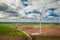 Aerial view of ecological wind turbines as alternative energy