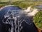 Aerial view of El Hacha waterfall at sunrise. Canaima National Park