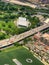 Aerial view of elevated roadway with surrounding community