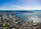 Aerial view of Elliott Bay, Seattle waterfront and port or habor on a sunny day, Seattle, WA, USA