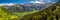 Aerial view of Elm village and Swiss mountains - Piz Segnas, Piz Sardona, Laaxer Stockli from Ampachli, Glarus, Switzerland, Europ