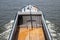 Aerial view empty cargo deck sailing barge in the Netherlands