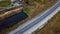 Aerial view of an empty interstate highway. Straight road through the forest