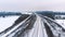 Aerial view of empty railway covered in snow