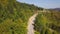 Aerial view of the empty serpentine mountain road. Croatia