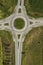 Aerial view of empty traffic circle roundabout road junction