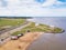 Aerial view of Encarnacion in Paraguay overlooking the San Jose beach.