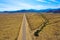 Aerial view of an endless road running through Death Valley, Drone photography