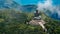 Aerial view of the enormous Tian Tan Buddha at Po Lin Monastery in Hong Kong