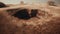 Aerial View Of Eroded Mound: Minimalist Sepia Tone Landscape