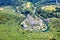 Aerial view of Esch-sur-Sure, medieval town in Luxembourg, dominated by castle, canton Wiltz in Diekirch.