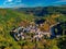 Aerial view of Esch-Sur-Sure town near river Sauer in Luxembourg