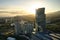 Aerial view of Esentai Tower Business Centre at sunrise. Almaty, Kazakhstan.