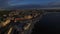 Aerial view evening panorama Kiev city on Dnieper river embankment