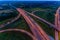 Aerial view on evening traffic on motorway junction