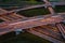 Aerial view on evening traffic on motorway junction