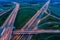 Aerial view on evening traffic on motorway junction