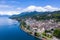 Aerial view of Evian Evian-Les-Bains city in Haute-Savoie in France