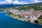 Aerial view of Evian Evian-Les-Bains city in Haute-Savoie in France