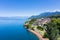 Aerial view of Evian Evian-Les-Bains city in Haute-Savoie in France