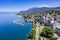 Aerial view of Evian (Evian-Les-Bains) city in Haute-Savoie in France