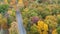 Aerial view of fall foliage by scenic road