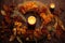 aerial view of a fall wreath with a cozy candle centerpiece