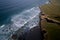 Aerial view of famous beach in Northern Spain in the sunset light