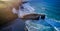 Aerial view of famous beach in Northern Spain in the sunset light