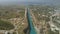 Aerial view of famous Corinth Canal of Isthmus, Peloponnese.