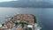 Aerial view of famous Croatian island Korcula, with mediterranean architecture, marina and luxury yachts and sailboats embarked.