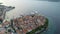 Aerial view of famous Croatian island Korcula, with mediterranean architecture, marina and luxury yachts and sailboats embarked.