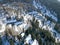 Aerial view of the famous curvy Maloja pass, Switzerland