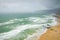 Aerial view of famous Guincho Beach in Cascais near Lisbon, Portugal. Photo made from above by drone