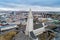 Aerial view of famous Hallgrimskirkja Cathedral and the city of