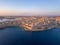 Aerial view of the famous huge defense walls and the old port of the Valletta city, Malta