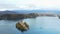 Aerial view of the famous Lake bled with the tiny island and Pilgrimage Church of the Assumption of Maria