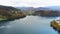 Aerial view of the famous Lake bled with the tiny island and Pilgrimage Church of the Assumption of Maria